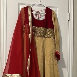 Elegant Red and Gold Women's Dress